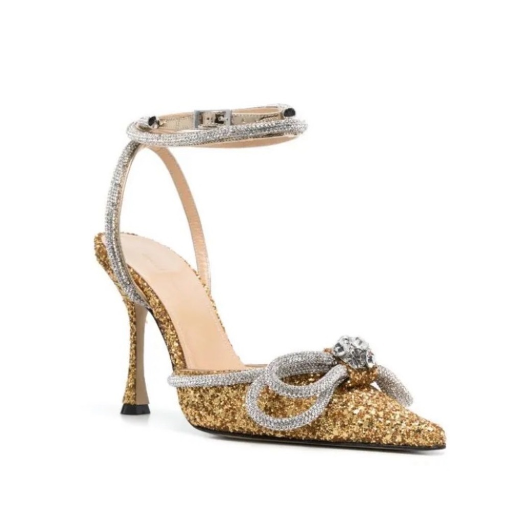 New Mach & Mach Double Bow Crystal embellished glitter pump size 38.5EU